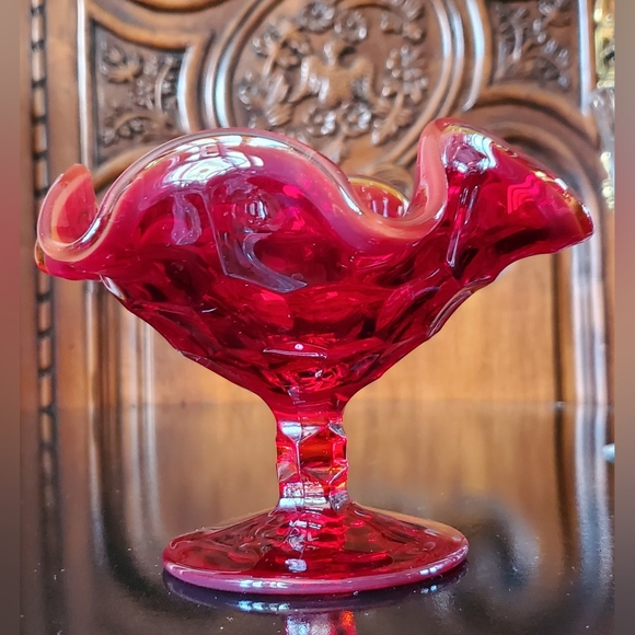 Vntg Art Glass Amberina Honeycomb 6 1/4" Compote by Viking - Picture 3 of 7